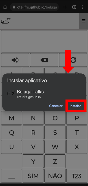 Mensagem solicitando se o usuário deseja instalar o Beluga